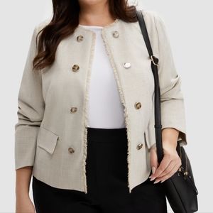 Laura Plus Ivory Linen Collarless Jacket Size:18